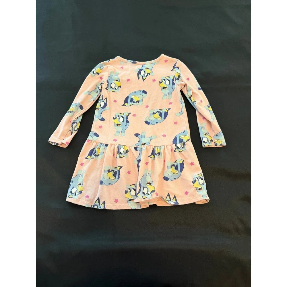 Bluey Girls Pink Long Sleeve Ruffle Skirt Dress Size 4T Cotton Blend FL2483748EY